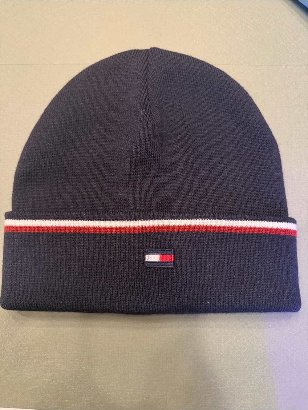 Tommy Hilfiger Navy Beanie with Red & White Stripe